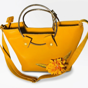 Cart "mustard bloom leather handbag with golden ring handles"